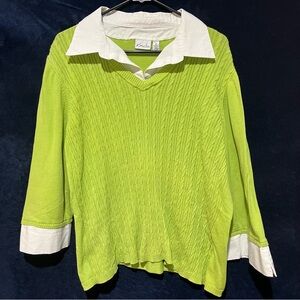 Kim Rogers WOMAN 3X green cable knit shirt layer long sleeve V-NECK SWEATER